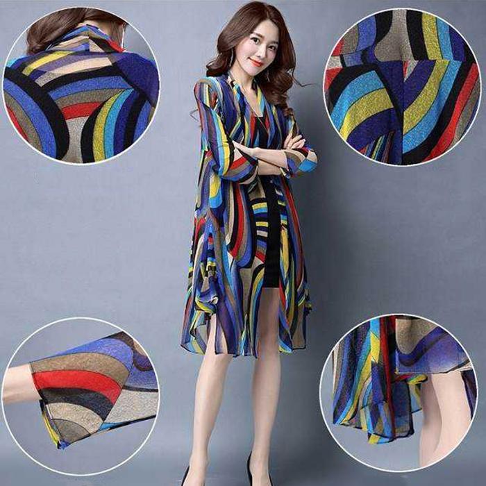 Sun-Dress Women's Sun Protection Clothing Mid-length Plus Size Shawl Loose Outer Chiffon Cardigan Thin Coat Beach Air-conditioned Rooms