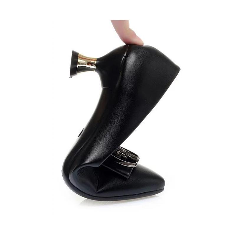 Black Soft Leather Shoes Soft Sole Comfortable All-match Work Shoes Women's Medium-heeled High Heels Non-slip Wear-resistant