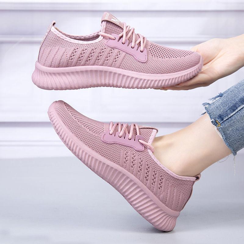 Summer Cloth Shoes Women Flying Woven Breathable Mesh Sports Shoes Flat Casual All-match Net Shoes Soft Sole Shoes