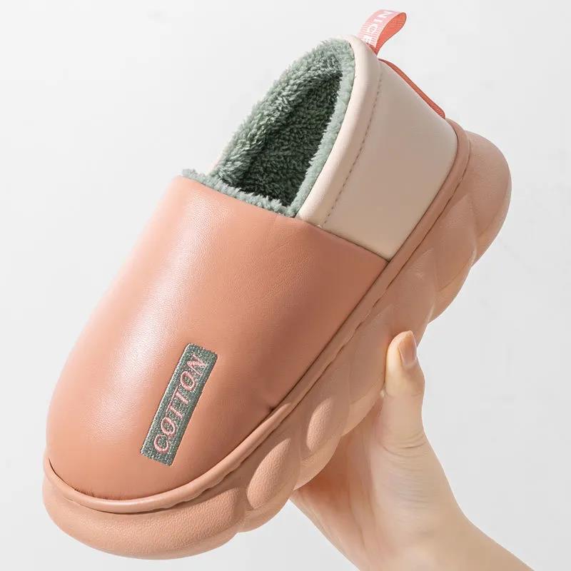 Thick-soled Cotton Shoes for Men Women Couples In Winter Indoor Outdoor Home Waterproof and Warm Cotton Slippers