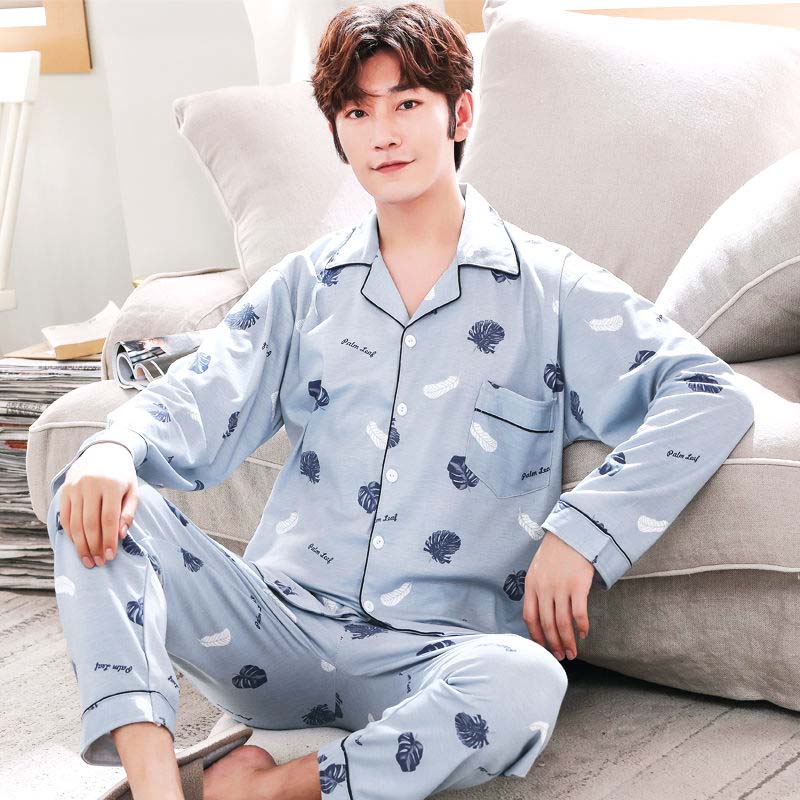 Spring and Autumn Men's Cotton Pajamas Set Home Casual Wear