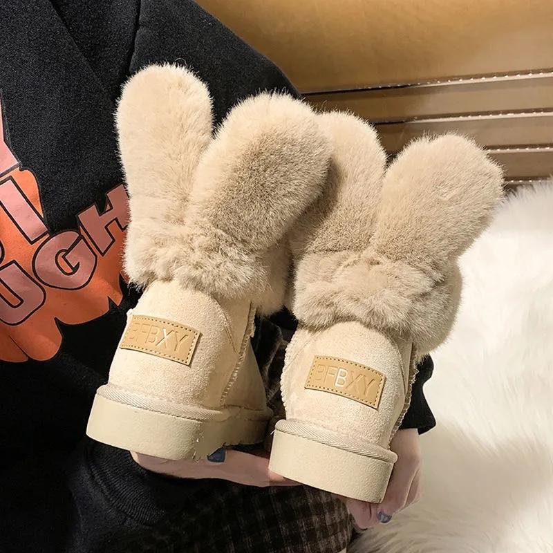 Rabbit Ears Snow Boots Women Winter Plus Velvet Thick Wild Korean Version of Short Tube Cotton Shoes Warm Shoes Women