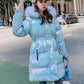 Women's Bright Face Hooded Down Jacket Mid-length Korean Loose Thick Coat Warm Cotton Coat Large Wool Collar Winter Quilted Coat