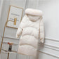 Women's Mid-length Down Jacket Wild Loose Thick Fluffy Big Fur Collar Hooded White Duck Down Jacket Warm Winter Thick Coat