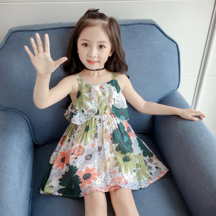 Children's Dress Korean Summer Girl's Lovely Dress Baby Flower National Style Suspender A-line Skirt