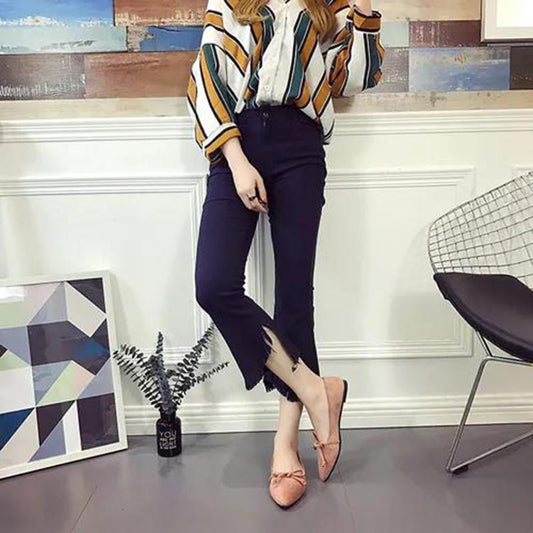 Single Shoes Women's Flat-bottomed Pointed Toe Low-heeled Pumps Bowknot All-match Lazy Shoes Suede Single Shoes Soft and Light