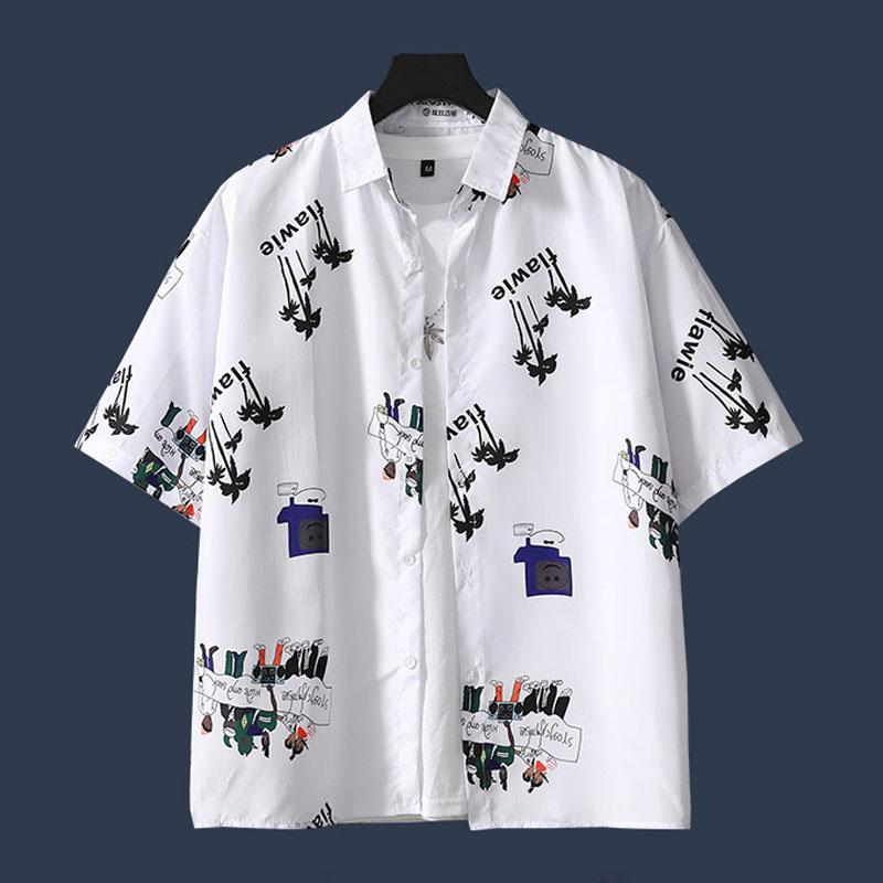 Beach Tees Hawaiian Shirt Half Sleeve T-shirts Plus Size Overshirt Casual Print Undies Button Up Cardigan Men Clothing Summer