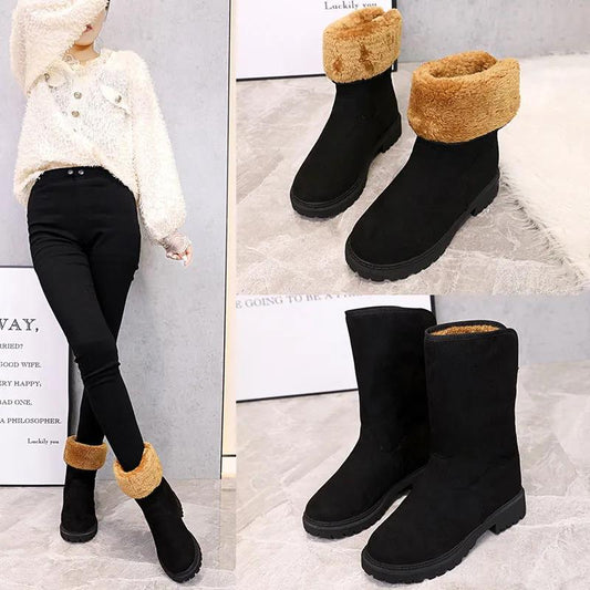 Snow Boots Women's Flat-bottomed Boots Wild Korean Round Head Winter Plus Velvet Thick Warm Boots