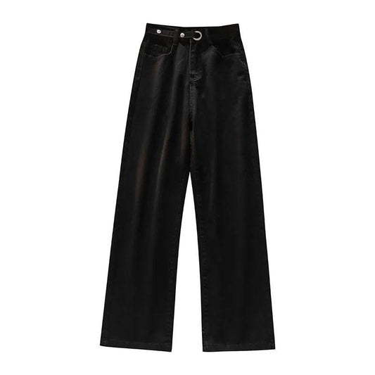 Women's Wide Leg Jeans Design Sense Autumn and Winter High Waist Slim Straight Pants Ins Black Pants