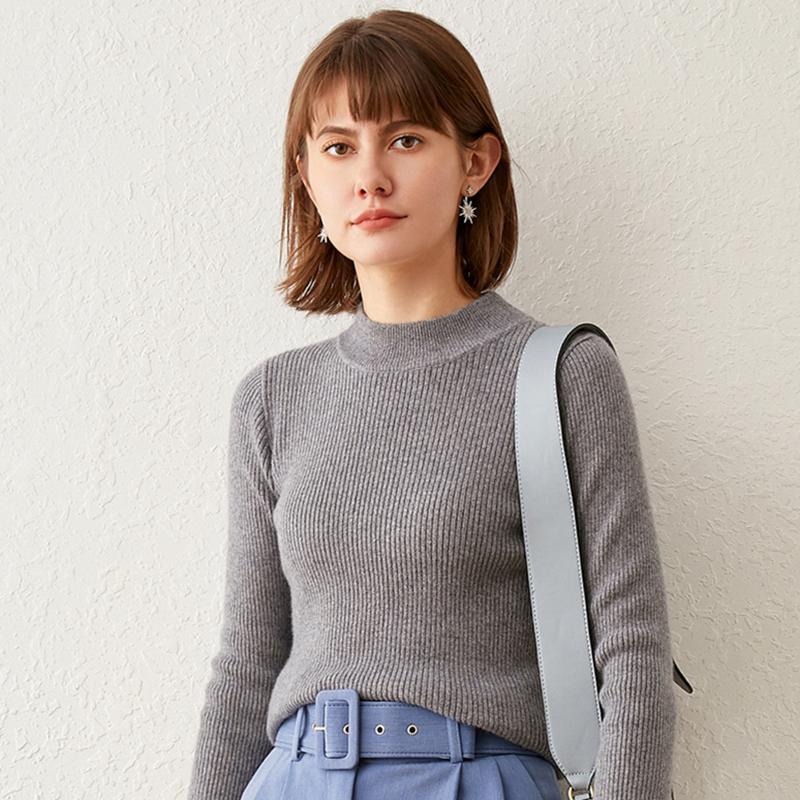 Wealthy Bird Autumn and Winter Cardigan Women's Self-cultivation Solid Color Thickening Half High Neck Cashmere Knitted Sweater Bottoming Shirt Tide