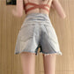 WTEMPO High Waist Raw Denim Shorts Women Summer Loose Large Size Was Thin Wide Leg Embroidery A-line Pants