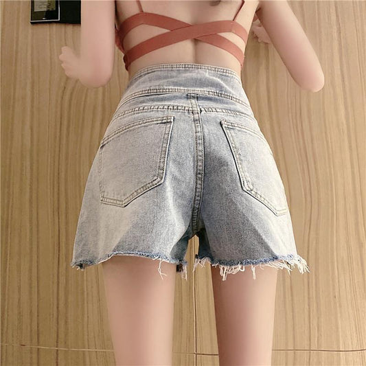 WTEMPO High Waist Raw Denim Shorts Women Summer Loose Large Size Was Thin Wide Leg Embroidery A-line Pants