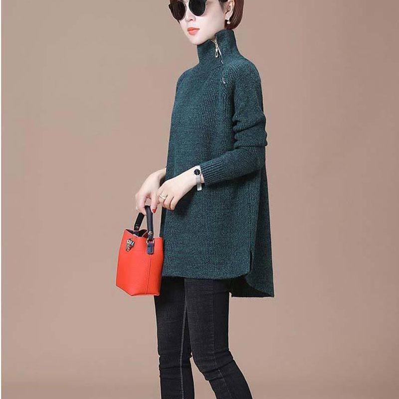 Autumn and Winter High Neck Casual Sweater All-match Knitted Long-sleeved Top Sweater Loose Solid Color Female Jacket