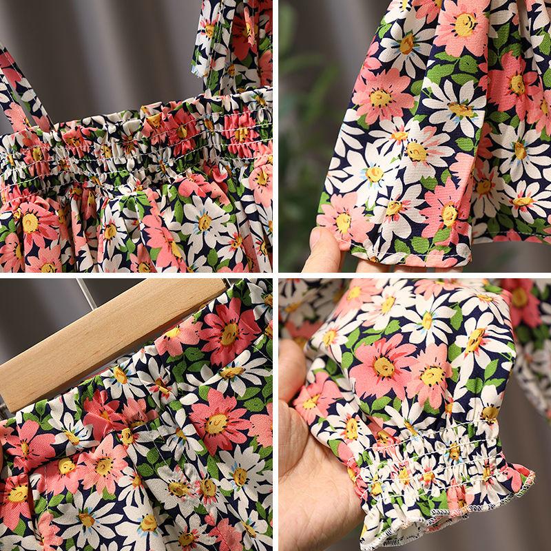 Girls' Summer Suits Children's Dots Net Red Western Style Summer Slings Short-sleeved Two-piece Suits