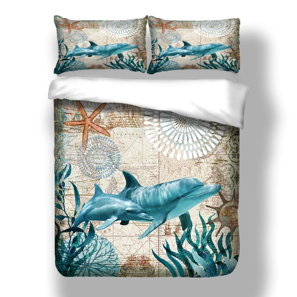 Duvet Cover Fashion 3pcs 3D Dolphin Bedding Set Queen King Size Bedroom Comforter Cover