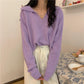 Autumn and Winter Students Lazy Wind V-neck Long-sleeved Sweater Loose Outer Wear Pullover Sweater Women