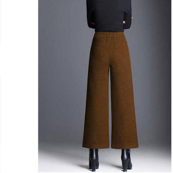 Women's Woolen Wide Leg Pants Winter Straight High Waist Thickening Wide Leg Pants Female Loose