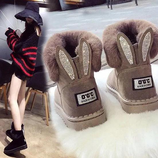 36-43 Women's Winter Furry Warm Plush Shoes Velvet Casual Cotton Boots Female Oversized Padded Snow Shoes