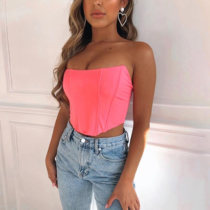Sleeveless Sexy Corset Off Shoulder Velvet Crop Tops Vest Female Underwear Backless Bustier Top Solid Summer Women's Clothing Halter Bar