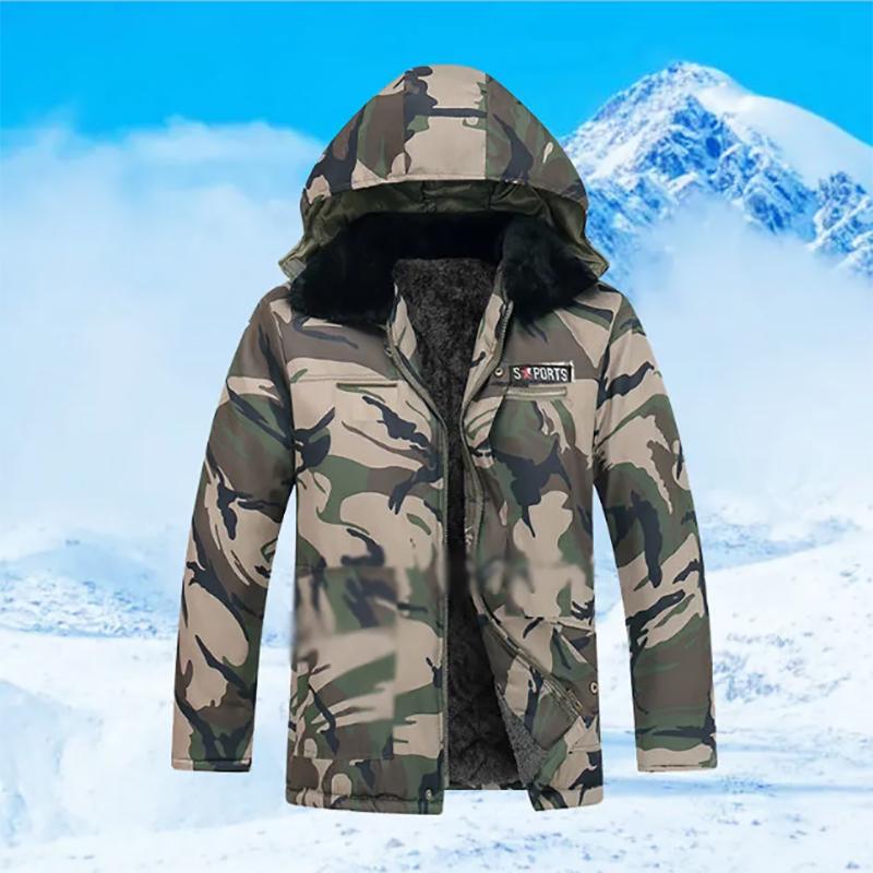Men's Cotton Winter Plus Velvet Thick Padded Coat Cotton Coat Jacket Regular Mid-length Hooded