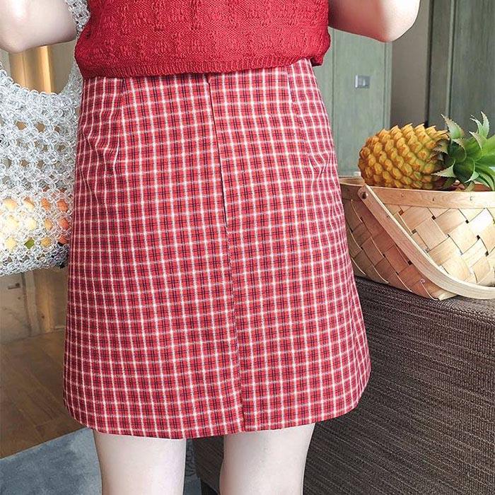 Summer Women Retro Plaid High Waist Skirt Anti-light Thin Bag Hip Skirts Mini A-line Skirt