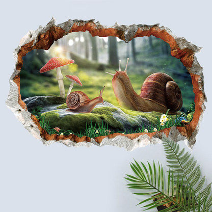 [sticker ]3d Snail Fake Window Broken Wall Stickers For Kids Rooms Baby Bedroom Wall Decor Decals A