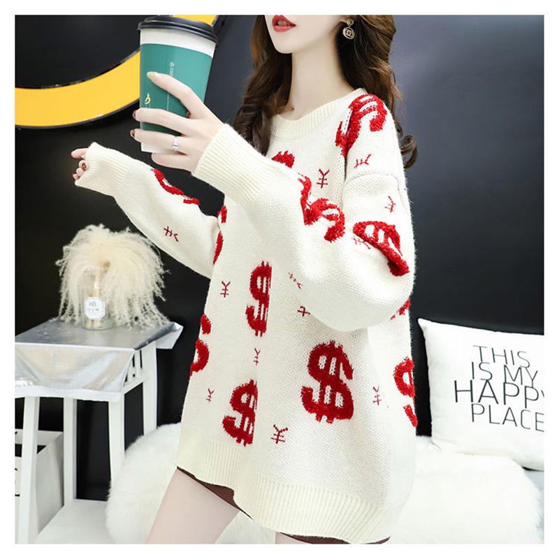 2020 Autumn Women Solid Sweater Elegant O-neck Loose Female Knitted Sweater Casual Long Sleeve Warm Oversized Pullover Tops