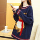 Autumn Winter  Women Fashion Sweater Casual Knitting Sweater Mid-length  Round Neck Pullovers Loose Casual Long Sleeve Sweater
