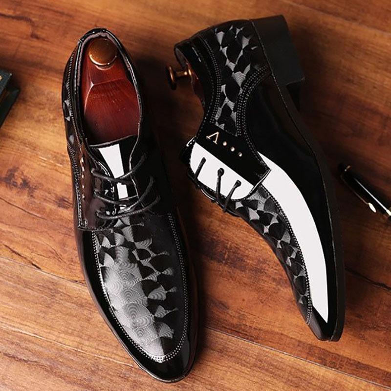 Men's Business Casual Lace-up Leather Shoes Korean Formal Dress Black Pointed Increase Wedding Shoes