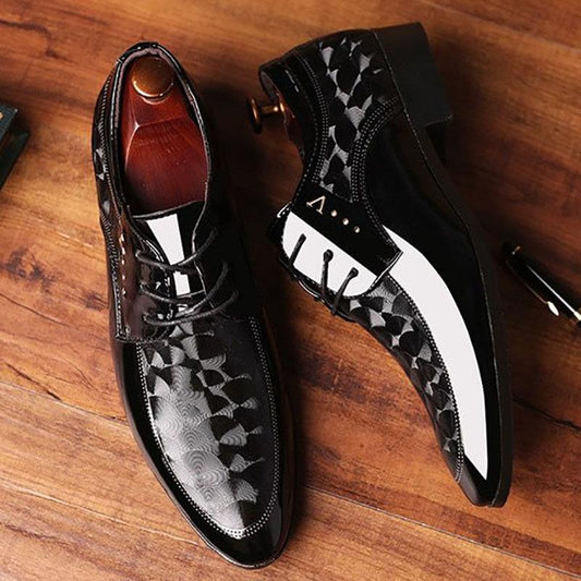 Men's Business Casual Lace-up Leather Shoes Korean Formal Dress Black Pointed Increase Wedding Shoes