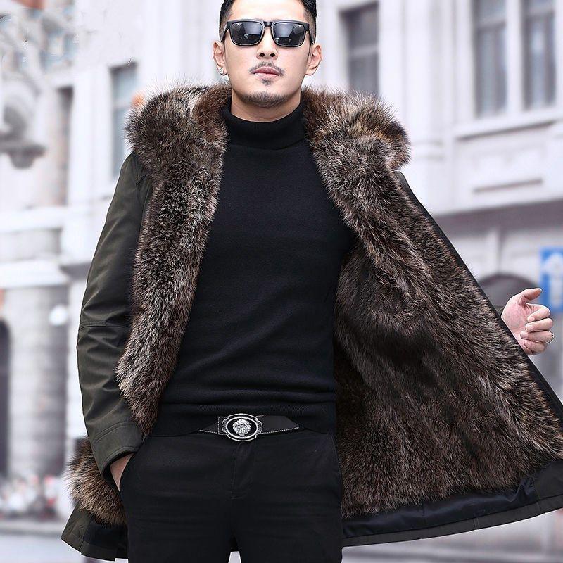 Winter Men's Mink Fur Parka Clothing Liner with Detachable Fur One Mid-length Imitation Fur Coat
