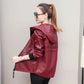 Autumn and Winter Fashion Slim Hooded Leather Ladies Short Jacket Pu Jacket Women's Motorcycle Jacket
