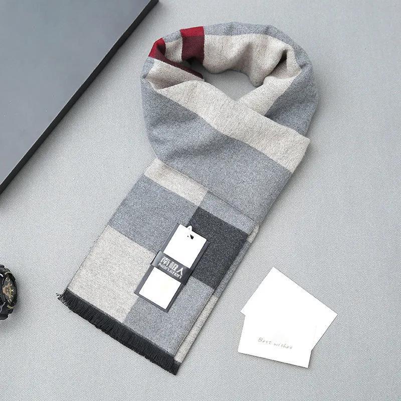 Winter Imitation Cashmere Men's Scarf Korean Tassel Plaid Plaid Scarf Thick Warm Men’s Gift