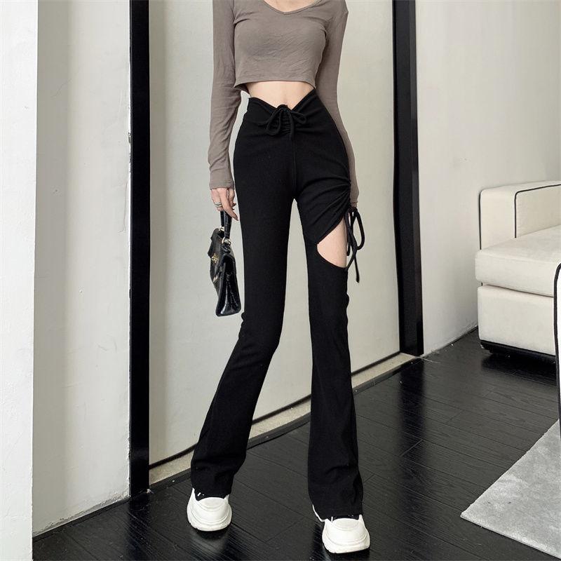 Spring and Autumn Casual Pants Female High Waist Slim Slime Hollow Flavpet Design