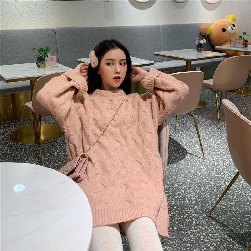 Pofulove Wind Loose Twist Sweet and Gentle  Sweater Long Sleeve Sweater Women Autumn and Winter