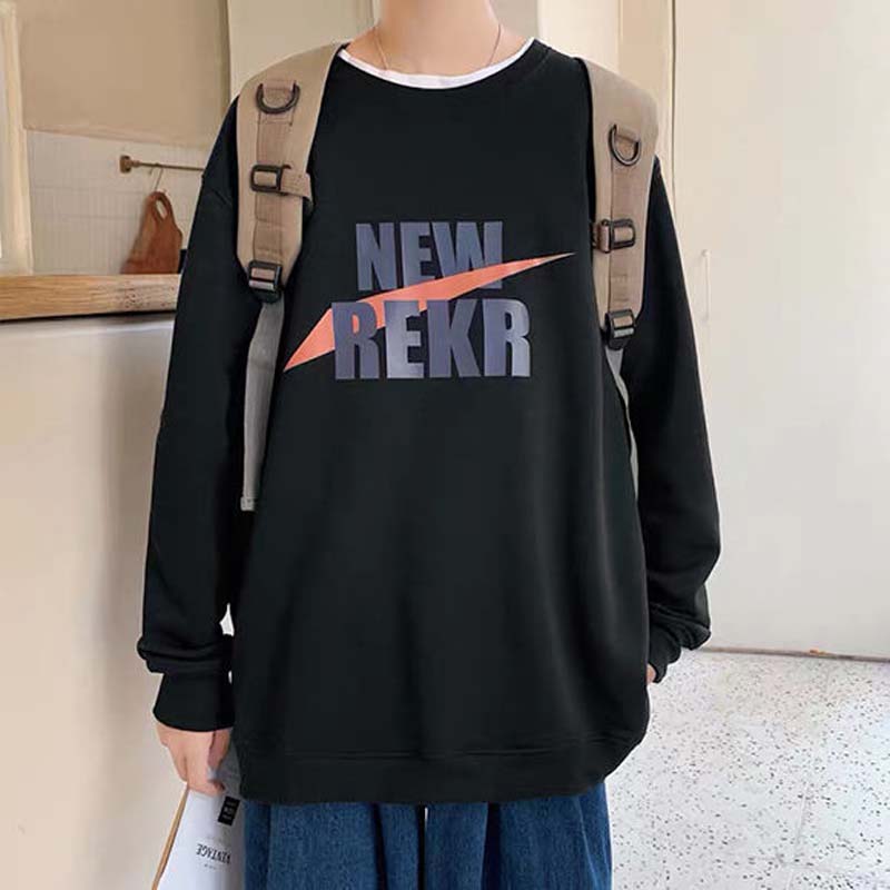 Pure Cotton Men's Round Neck Sweater Loose Trend Spring and Autumn Plus Velvet Thick Coat Men