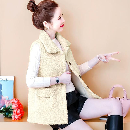 Faux Lamb Velvet Vest Women's Spring and Autumn Loose Wear Vest Coat Trendy