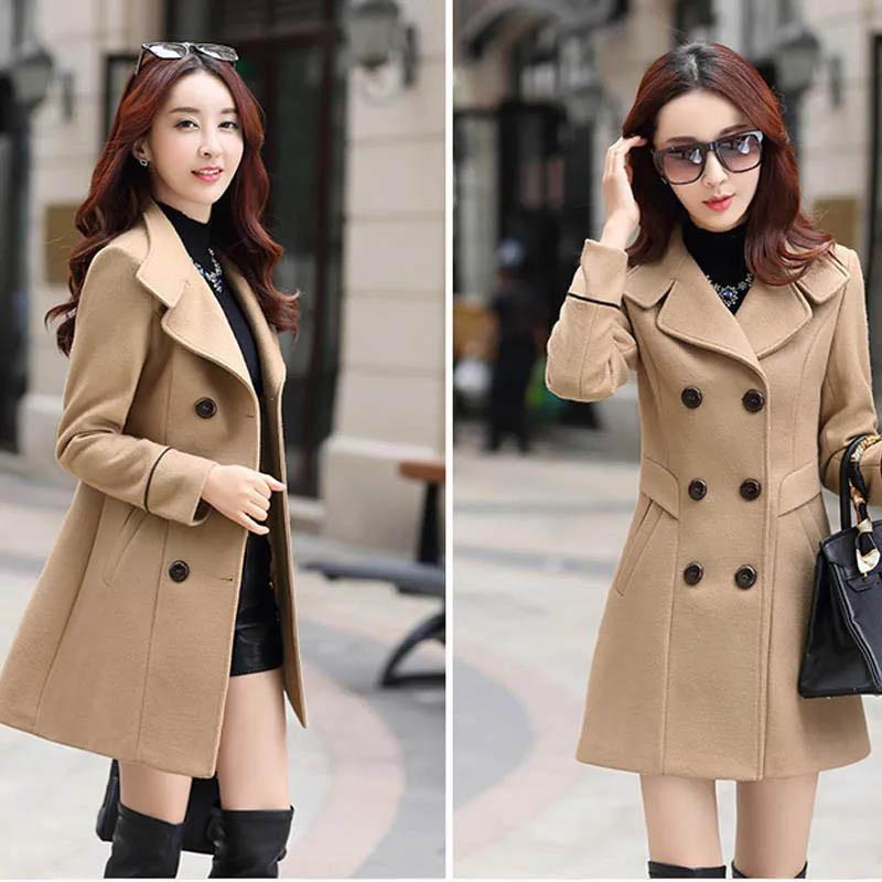Spring and Autumn Thickened Long-sleeved Woolen Coat for Women