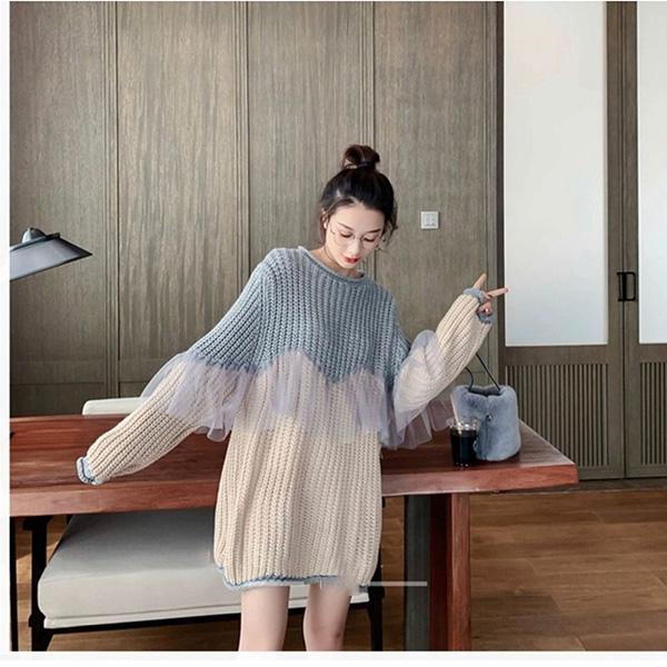 Maternity Wear Spring and Autumn Fashion Top Loose Knit Dress Mid-length Coat for Expectant Mother