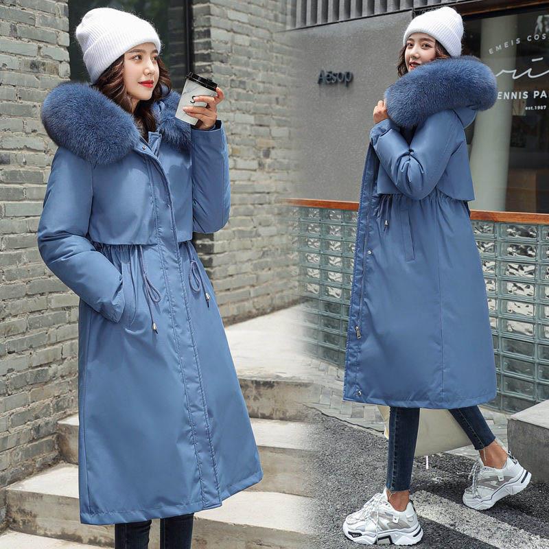 Detachable Women's Mid-length Over-the-knee Large Fur Collar Plus Velvet Padded Coat