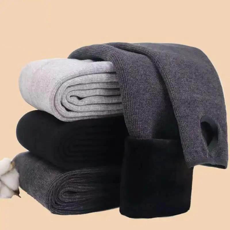 Cotton Trousers Women's Thickened and Velvet Leggings Autumn and Winter Wear Thin Vertical Threaded High Waist Warm Pants Step on The Foot Pants