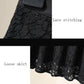 Women Spring Summer Skirt Gauze Pleated Mid-length High Waist Slim Solid Color Hook Flower Hollow Lace A-line Skirt