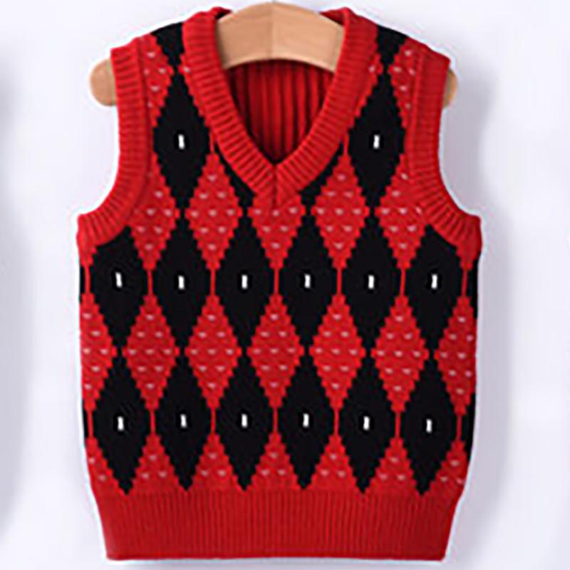 Knitted Baby Vest Children's Checker Printed Vest Boys Knitted V-neck Vest Fall/ Winter Outwear