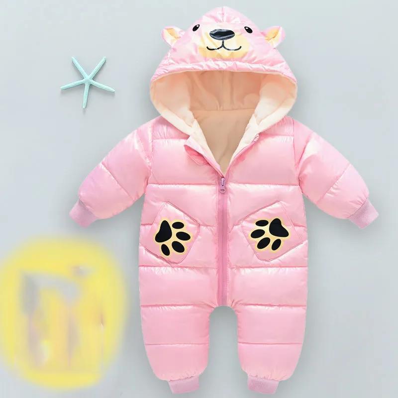 Infant Jumpsuit Plus Velvet Baby Cotton Suit Newborn Outing Hugging Clothes Thickened Warm Crawling Clothes No Wash Hooded Down Jacket