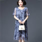 L-XXXXXL Women's Summer Dress Middle-aged Mother Chiffon Veil Short Sleeve Round Neck Printing Mid-length Daily Wear