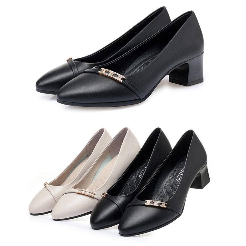 Women's Shoes Soft Leather Single Shoes Thick with Non-slip Comfortable Casual Work Shoes