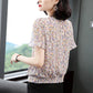 Women's Summer Print Loose Top Round Neck Versatile Chiffon Short Sleeves