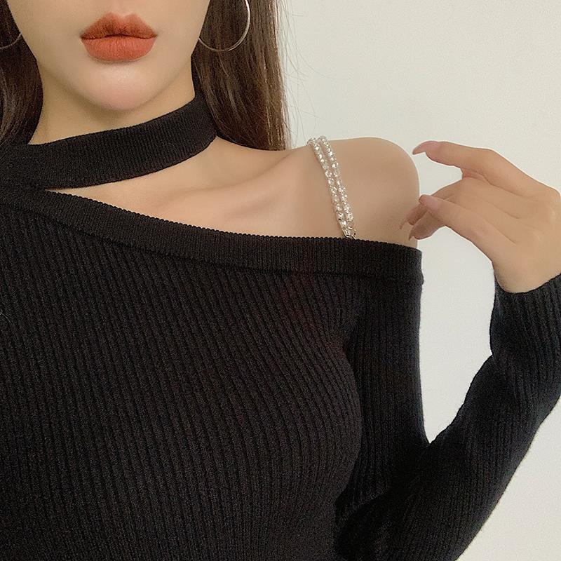 WTEMPOWomen Sexy Hollow Out Strapless Temptation Slim Long Sleeve Split Snap Tight Nightclub Bar Dress
