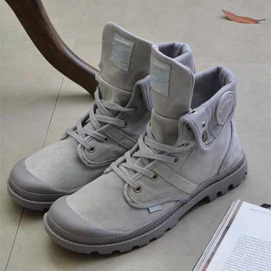 Men Canvas Palladium Solid Military Ankle Oxford Casual Tactical Boots