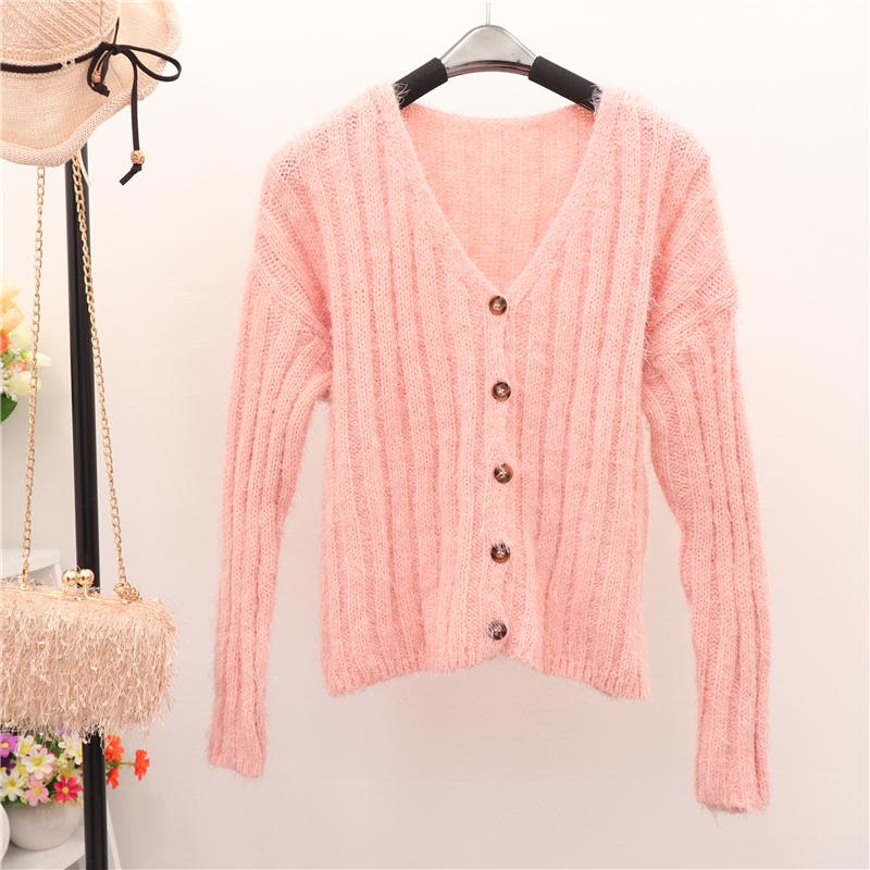 Autumn and winter new women's knit cardigan V-neck long-sleeved sweater female feather yarn shirt
